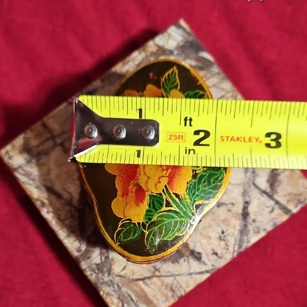 Vintage Asian Black Lacquer Floral Oval Trinket Boxes - Set of 2